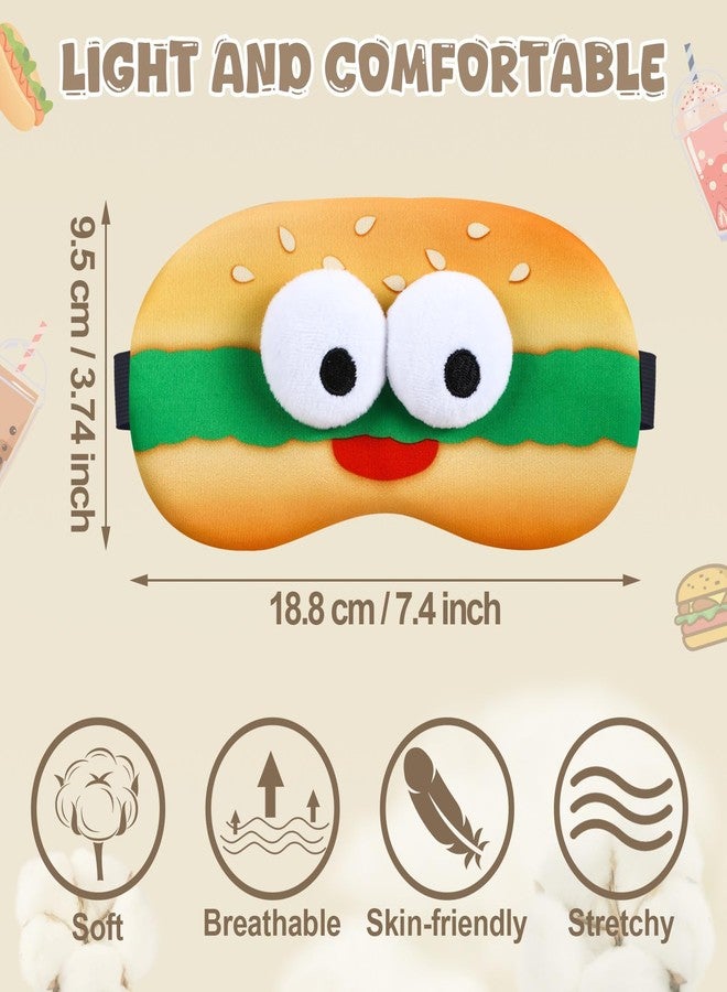 Shyyween 4 Pcs Funny Food Eye Mask Cute Fast Food Sleeping Mask 3D Plush Eye Masks Hamburger Hot Dog Milk Tea Fluffy Eyeshade with 3D Doll Eyes for Women Men Travel Nap Night Sleep - Image 3